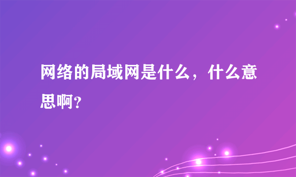 网络的局域网是什么，什么意思啊？