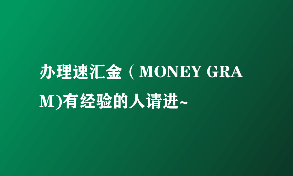 办理速汇金（MONEY GRAM)有经验的人请进~