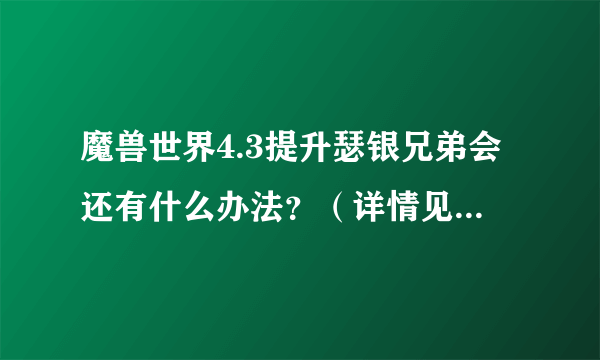 魔兽世界4.3提升瑟银兄弟会还有什么办法？（详情见问题补充）