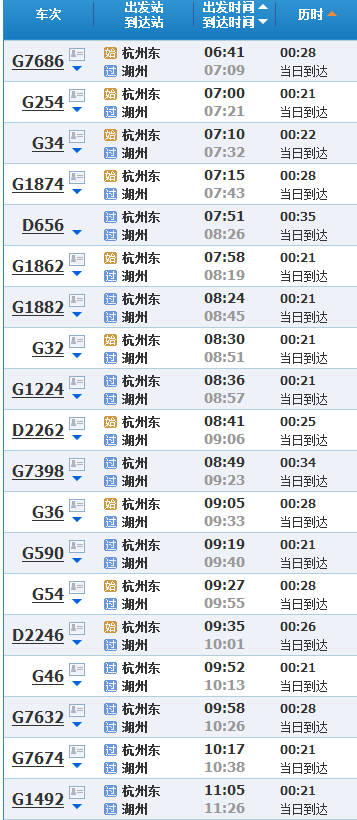 杭州高铁到湖州高铁要多少时间