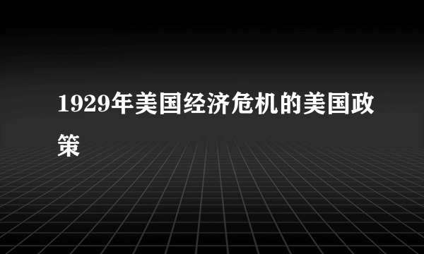 1929年美国经济危机的美国政策