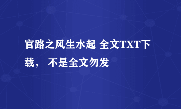 官路之风生水起 全文TXT下载， 不是全文勿发