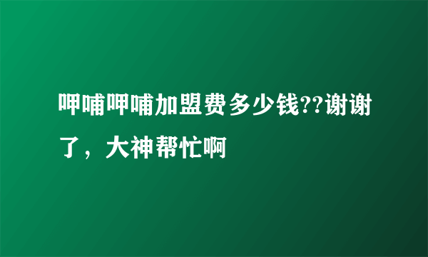 呷哺呷哺加盟费多少钱??谢谢了，大神帮忙啊