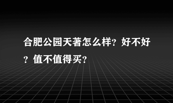 合肥公园天著怎么样？好不好？值不值得买？