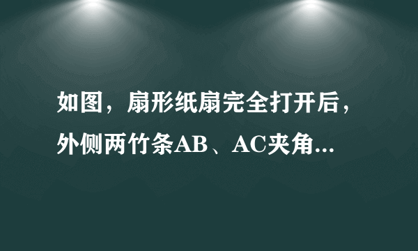 如图，扇形纸扇完全打开后，外侧两竹条AB、AC夹角为120°，AB的长为30㎝，贴纸部分BD的长为20㎝，则贴纸