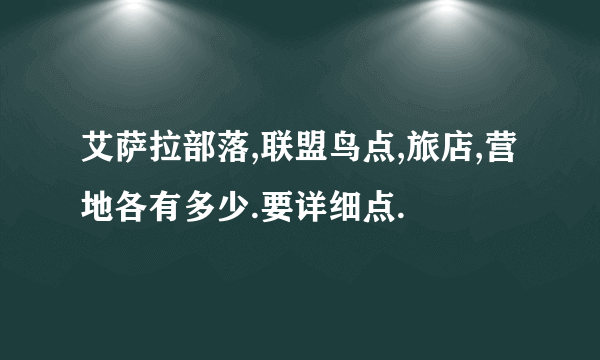 艾萨拉部落,联盟鸟点,旅店,营地各有多少.要详细点.