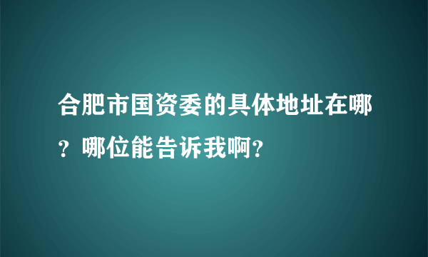 合肥市国资委的具体地址在哪？哪位能告诉我啊？