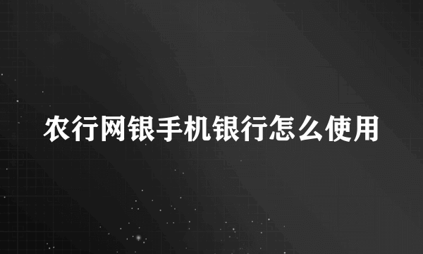 农行网银手机银行怎么使用