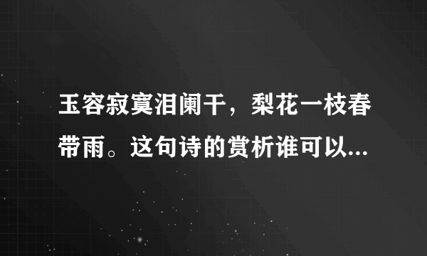 玉容寂寞泪阑干，梨花一枝春带雨。这句诗的赏析谁可以帮我啊！